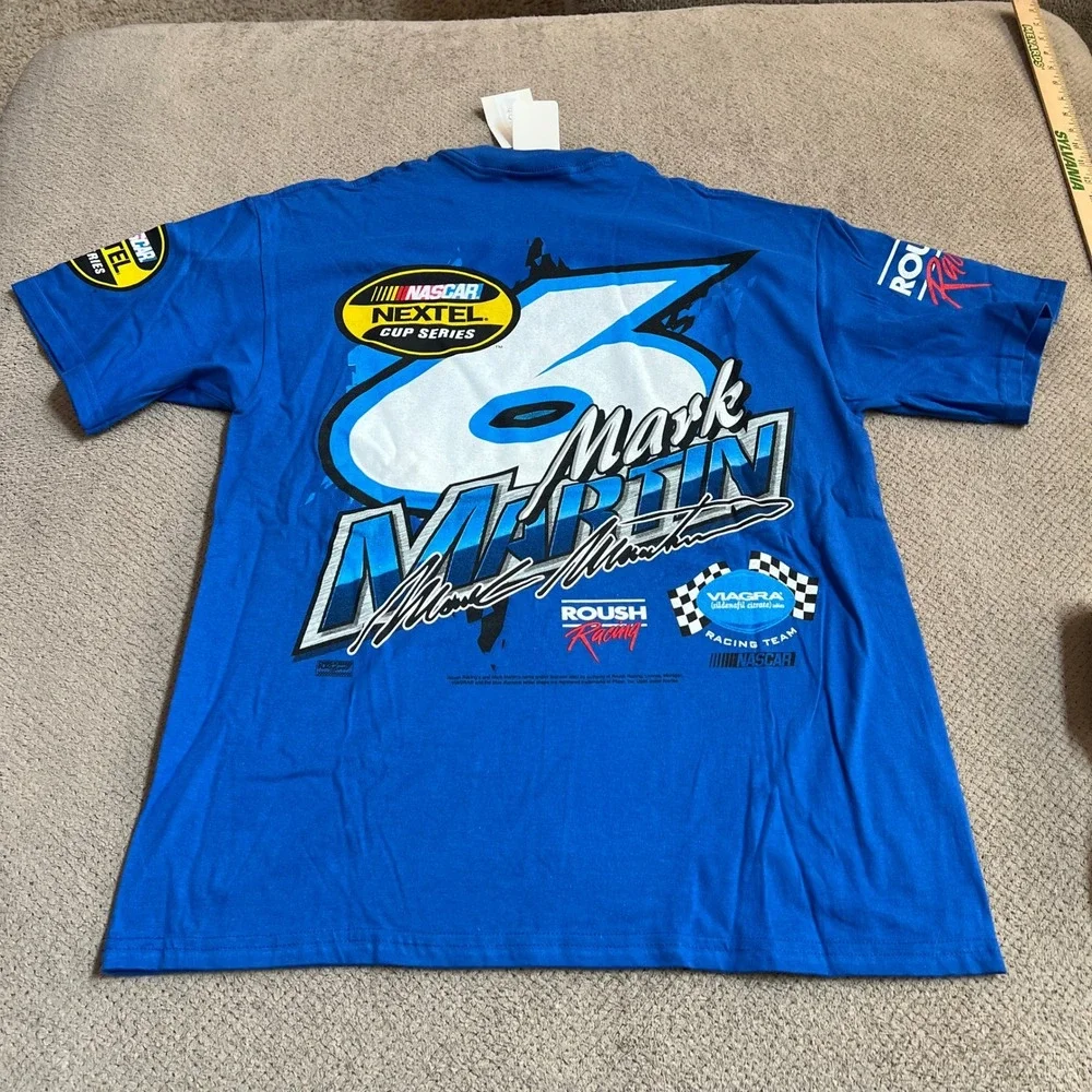 Vintage 2000s Mark Martin Racing NASCAR T-Shirt Blue Large Roush Racing - Picture 2 of 6